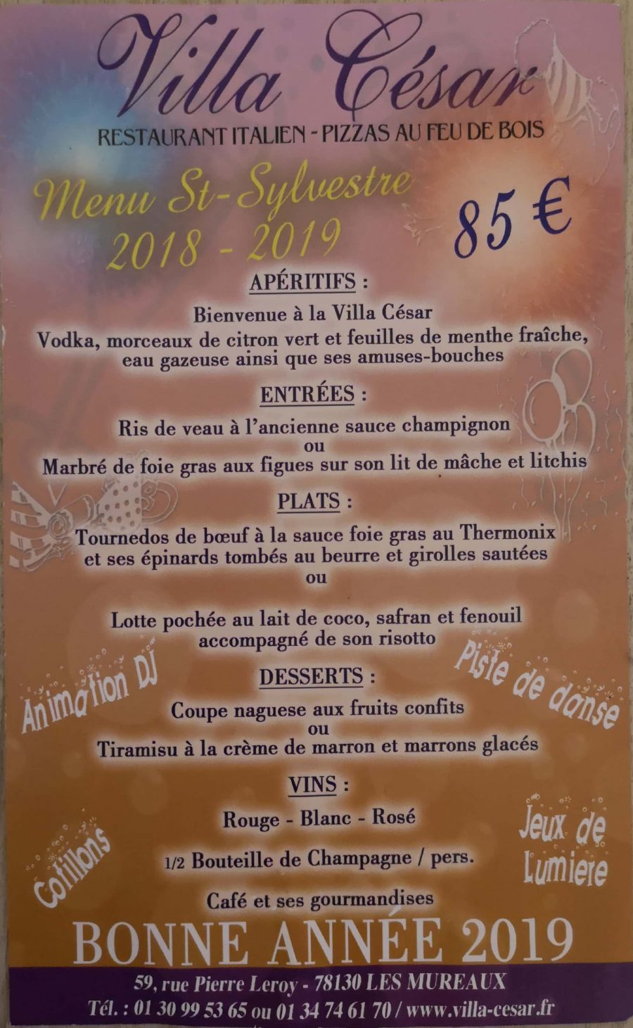 Menu St Sylvestre 2018/2019