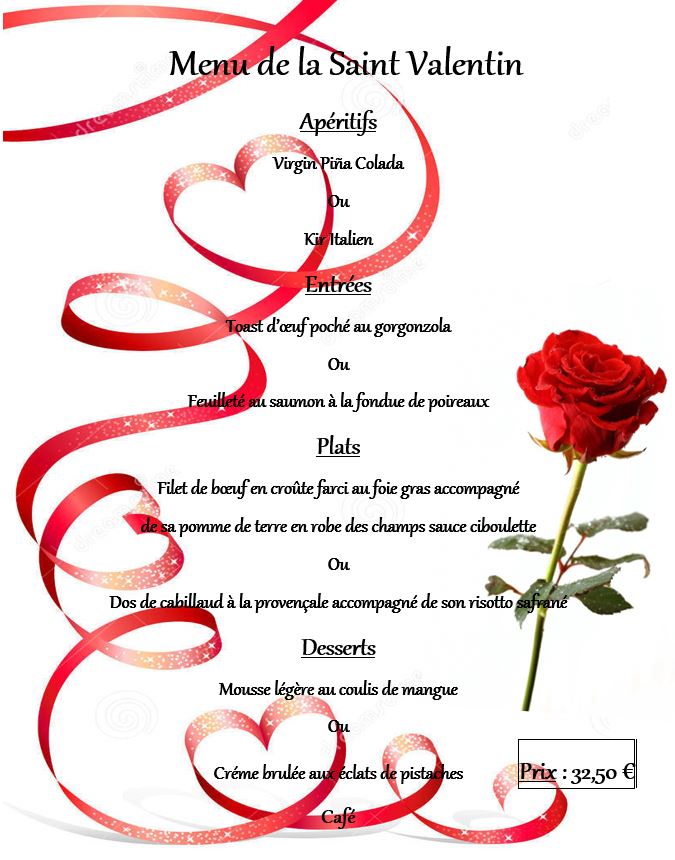 Menu Saint-Valentin Vendredi 14 Février 2020